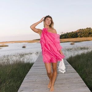 Anastasia Floral Ruffle Mini Dress - Hot Pink